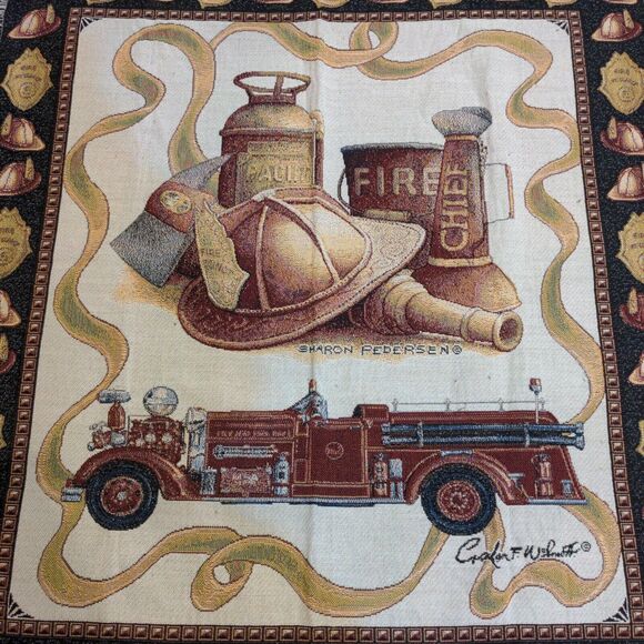 Sharon Pedersen Fire Department Tapestry Blanket Multi Size 52x46 Logo - Picture 4 of 5
